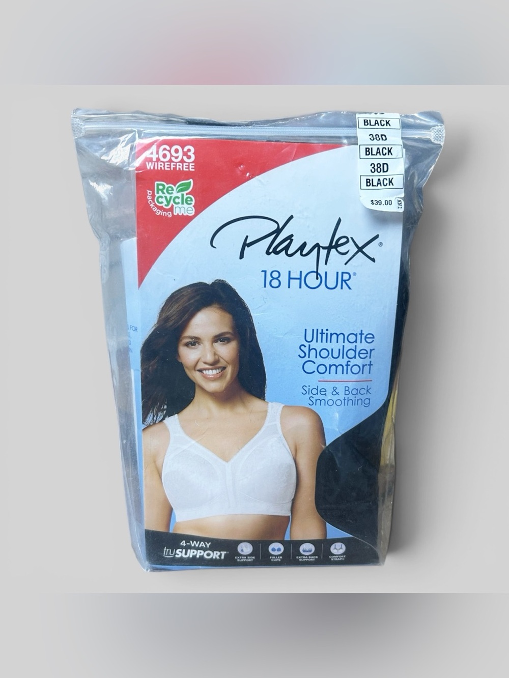 Playtex 18 Hour Ultimate Shoulder Comfort Wirefree Bra 38D NEW 4693